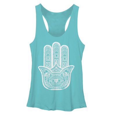 LOST GODS Women's Hamsa Racerback Tank Top - Tahiti Blue - Small
