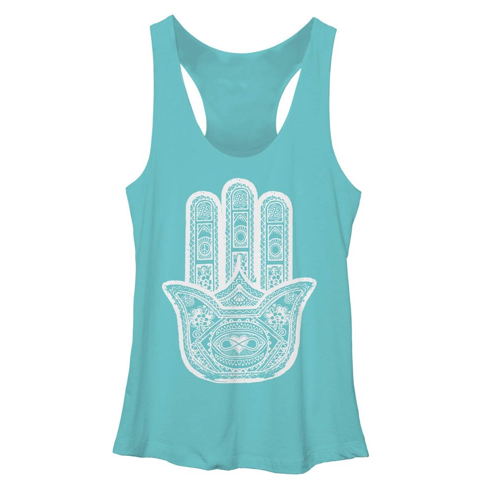 LOST GODS Women's Hamsa Racerback Tank Top - Tahiti Blue - Small