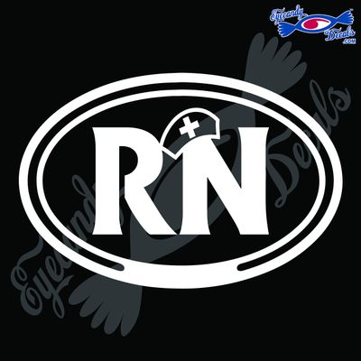 Eyecandy Decals RN with Nurses HAT in Oval 5 INCH White Decal Sticker