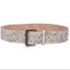 1 1/2" Snap On Embossed Vintage Cowhide Full Grain Leather Floral Rivet Perforated Casual Belt, White | 32 view 2