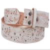 1 1/2" Snap On Embossed Vintage Cowhide Full Grain Leather Floral Rivet Perforated Casual Belt, White | 32 view 3