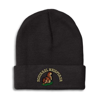 Speedy Pros Beanies for Men Squirrel Whisperer Embroidery Humor Winter Hats for Women Acrylic Skull Cap 1 Size Black Design Only