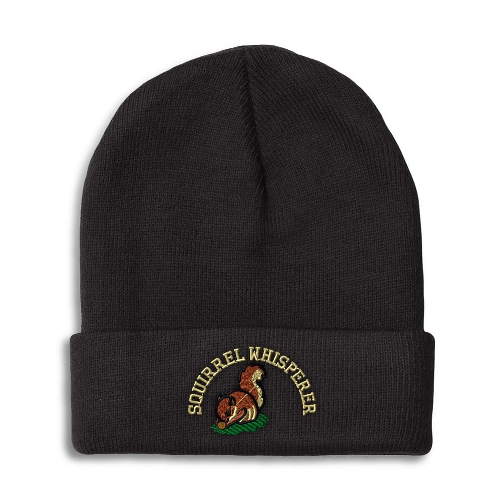 Speedy Pros Beanies for Men Squirrel Whisperer Embroidery Humor Winter Hats for Women Acrylic Skull Cap 1 Size Black Design Only