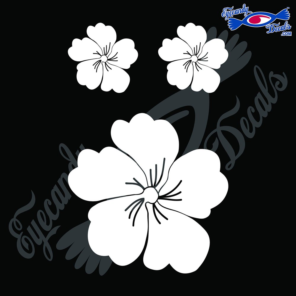 Eyecandy Decals Hibiscus Flower 4" Plus 2 Small Decal Sticker White