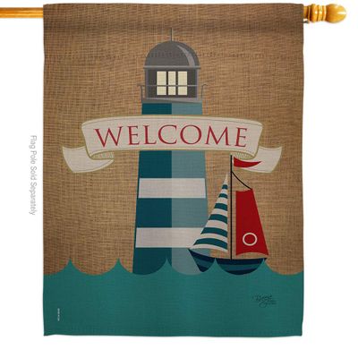Breeze Decor - Lighthouse & Sailboat Coastal - Everyday Nautical Impressions Decorative Vertical House Flag 28" x 40" Printed In USA