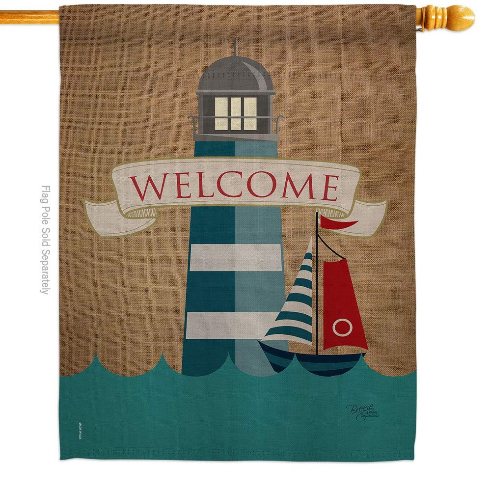 Breeze Decor - Lighthouse & Sailboat Coastal - Everyday Nautical Impressions Decorative Vertical House Flag 28" x 40" Printed In USA