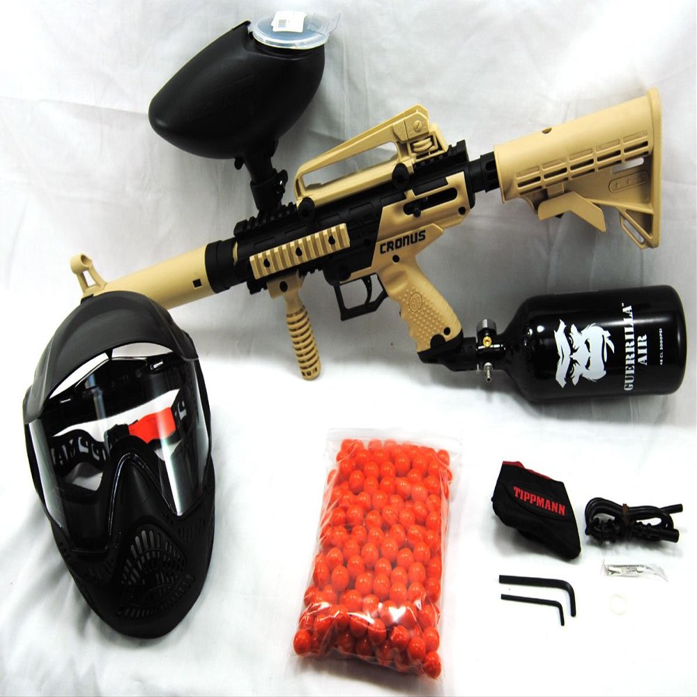 Tippmann Tan Cronus with 48/3000 HPA Tank, 200 Rd Hopper, Mask and 200 paintballs