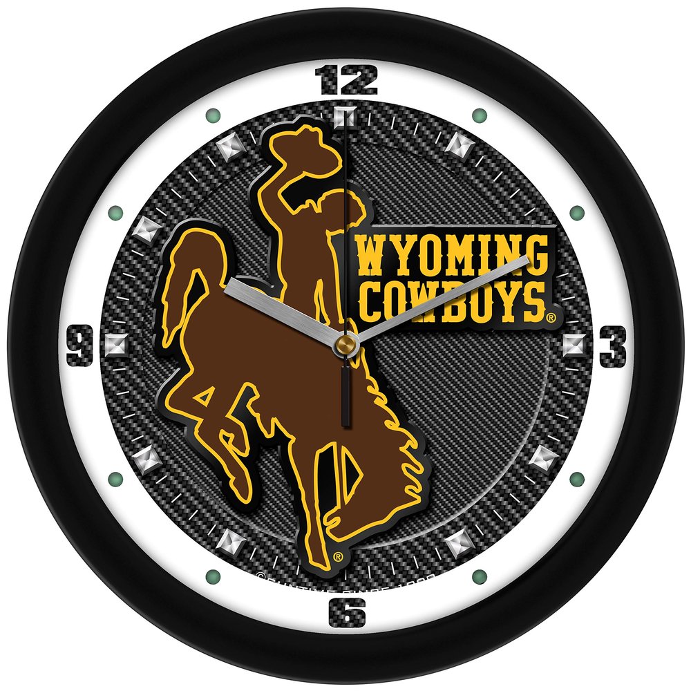 SunTime Wyoming Cowboys Wall Clock, Printed Carbon Fiber Team Art, Silent Non-Ticking Quartz Movement, 11.5"