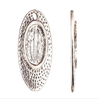 Pendant, Antique-Silver Plated Hammer Tone Oval Frame Cabochon Setting 22X14mm Fits 8X10mm Cabochon Sold per 6Pcs/Pack (3Pack Bundle), Save $2