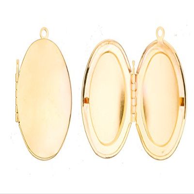 www.Beadingsupplys.com Locket Pendant,18k Gold-Finished Copper, Glossy Oval,38x28mm, Sold Per Pack of 6pcs