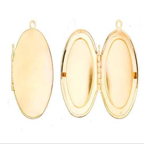 www.Beadingsupplys.com Locket Pendant,18k Gold-Finished Copper, Glossy Oval,38x28mm, Sold Per Pack of 6pcs