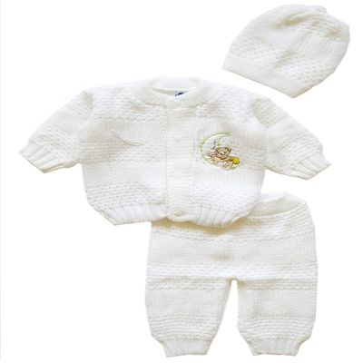 Abelito Newborn Baby Boy's Girl's Unisex Warm Winter 3 Pieces Crochet Set (White)