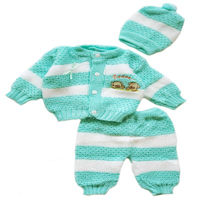 Abelito Newborn Baby Boy's Girl's Unisex Warm Winter 3 Pieces Crochet Set (Green)