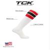 TCK Retro 3 Stripe Tube Socks (Red/Black, Large) view 4