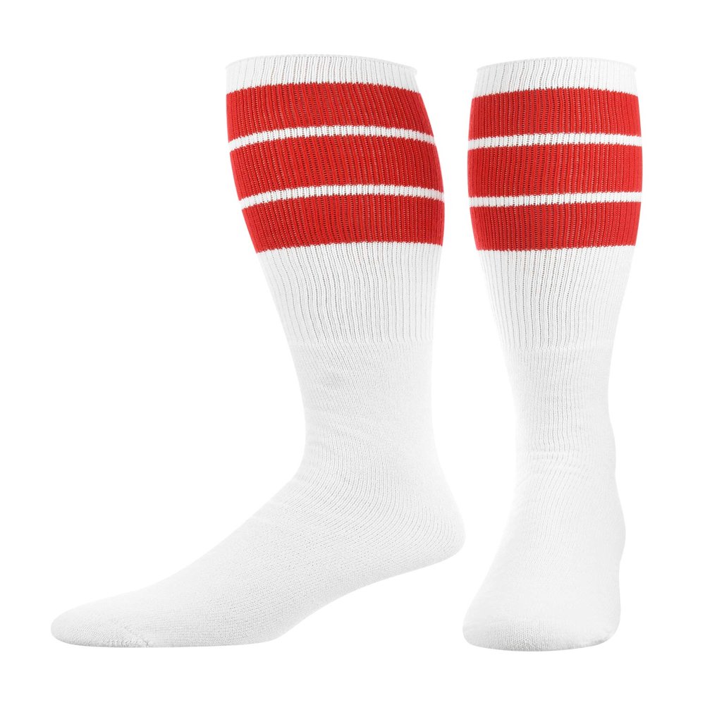 TCK Retro 3 Stripe Tube Socks (Red, Medium)