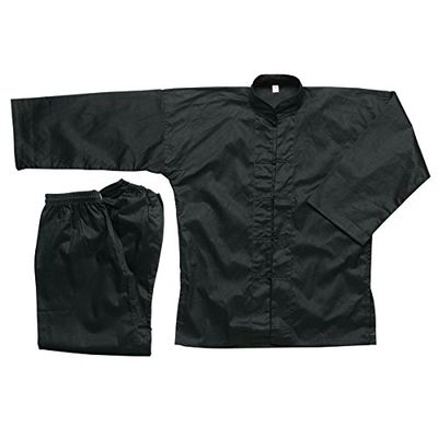 Ace Martial Arts Supply 100% Cotton Kung Fu Uniform -All Black, All White, and Black with White Cuffs (All Black, 1)