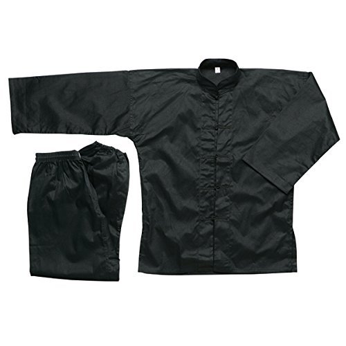 Ace Martial Arts Supply 100% Cotton Kung Fu Uniform -All Black, All White, and Black with White Cuffs (All Black, 1)