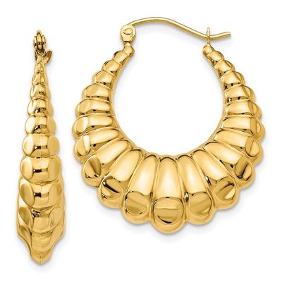 14K Yellow Gold Polished Scalloped Hollow Hoop Earrings