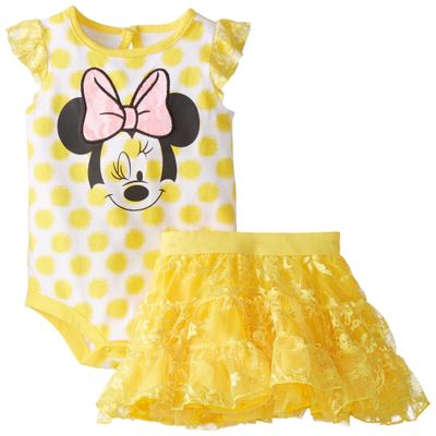 Disney Baby Baby-Girls Infant Dandelion Minnie Mouse Skirt Set, Yellow, 12 Months