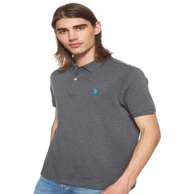 U.S. Polo Assn. Men's Solid Interlock Polo, Heather Dark Gray, X-Large