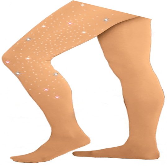 ChloeNoel Figure Skating Light Tan Footed Tights TF8830 w/Crystals - Adult Extra Large