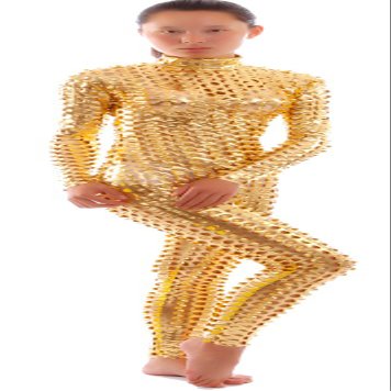 Seeksmile Unisex Hollow-Carved Shiny Dancewear Catsuit Bodysuit (Medium, Gold)