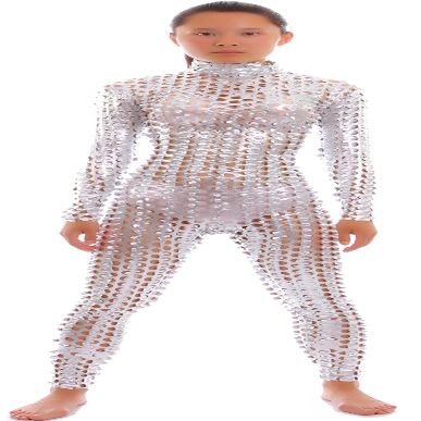 Seeksmile Unisex Hollow-Carved Shiny Dancewear Catsuit Bodysuit (X-Large, Silver)
