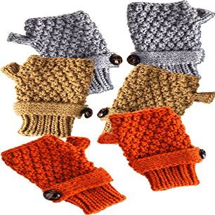 Evergreen Family Products BUTTON FINGERLESS KNIT GLOVES, 3 Assorted, CAMEL, ORANGE, LIGHT GREY
