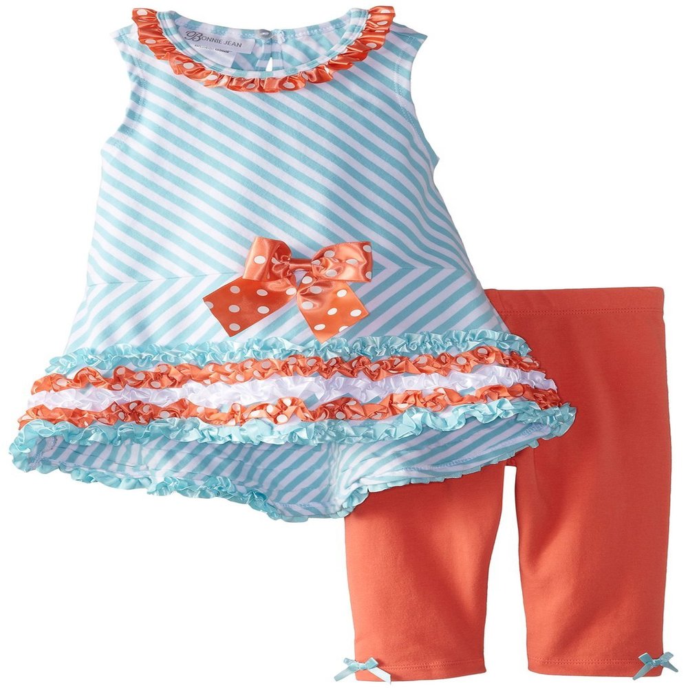 Bonnie Jean Girls' Little Stripe Knit Hi-Low Legging Set, Min, 2T