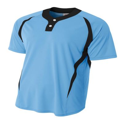 A4 Mens 2-Button Color Block Henley, 2XL, Lt. Blue/Blk