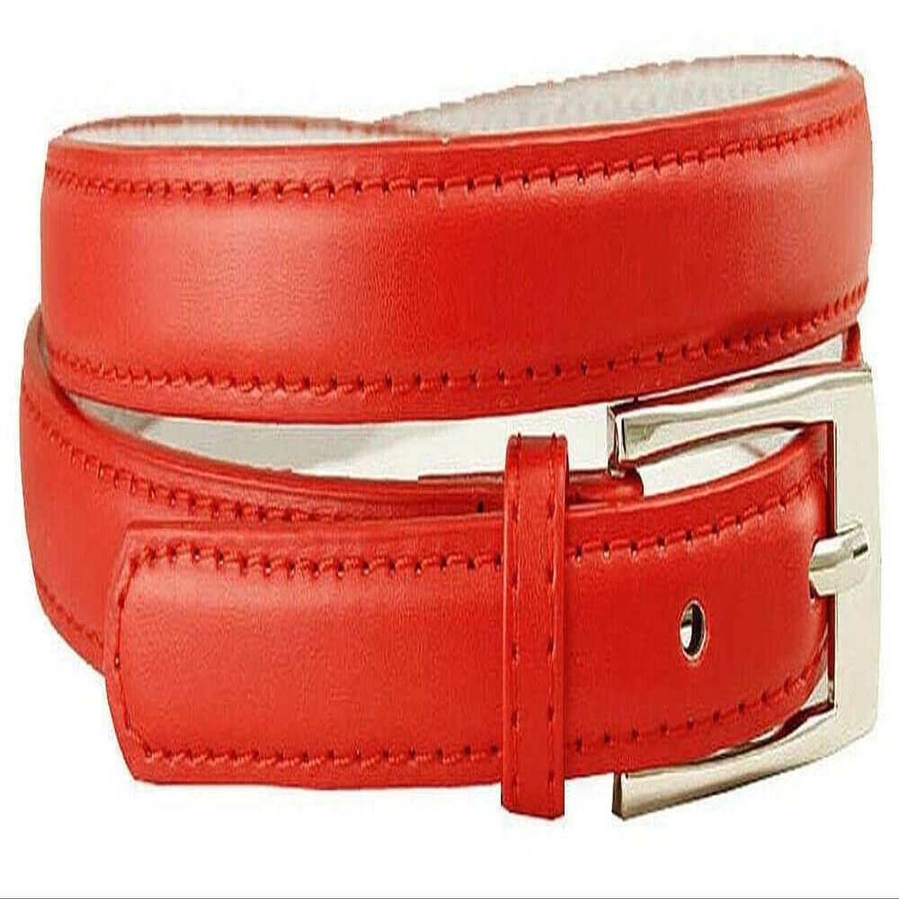 7055 Women's Betls Ladies Fashion Skinny Soft Dress Casual Leather Belt 3/4"(19mm) wide (Red, L)