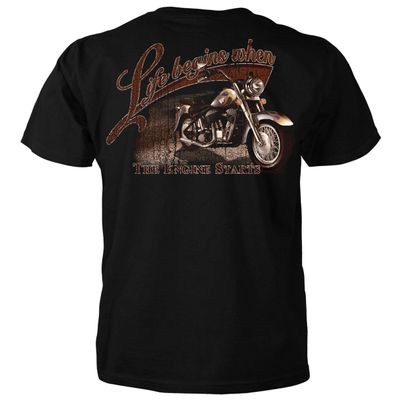 Life Begins When The Engine Starts Motorcycle T-Shirt (XX-Large, Black)