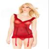 Coquette Women's Powernet Lace Bustier with Ruffle Neckline and Hem Detail with Removable Garters, Merlot, Large view 1
