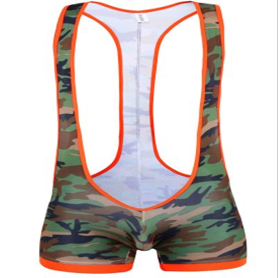Cedir Men's Camouflage Backless Wrestling Singlet Vest Leotard Bodysuit M