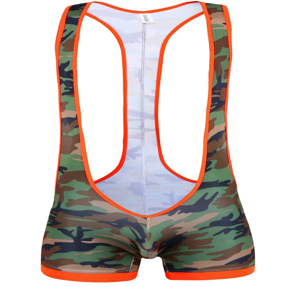 Cedir Men's Camouflage Backless Wrestling Singlet Vest Leotard Bodysuit XL
