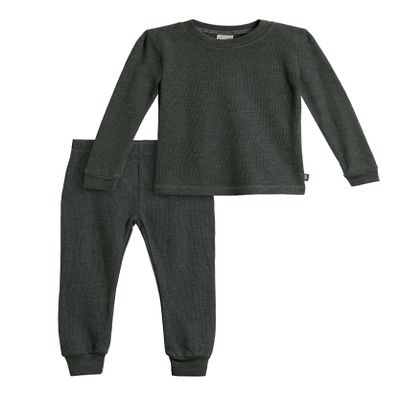 Made in USA Baby Girls Thermal Underwear Set Perfect for Sensitive Skin SPD Sensory Friendly Base Layer Thermal Wear Cotton Ski Clothing for Kids Comfortable Ultra Soft, Black- 12-18 mons.