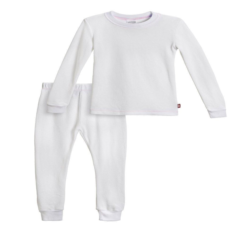 City Threads Made in USA Little Girls Thermal Underwear Set Perfect for Sensitive Skin SPD Sensory Friendly Base Layer Thermal Wear Cotton Ski Clothing for Kids Comfortable Ultra Soft, White- 4T