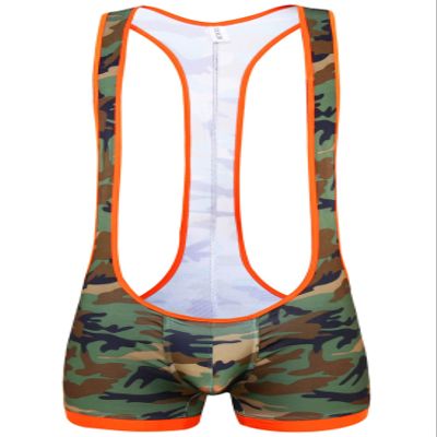 Cedir Men's Camouflage Wrestling Singlet Boxer Leotard Bodysuit L