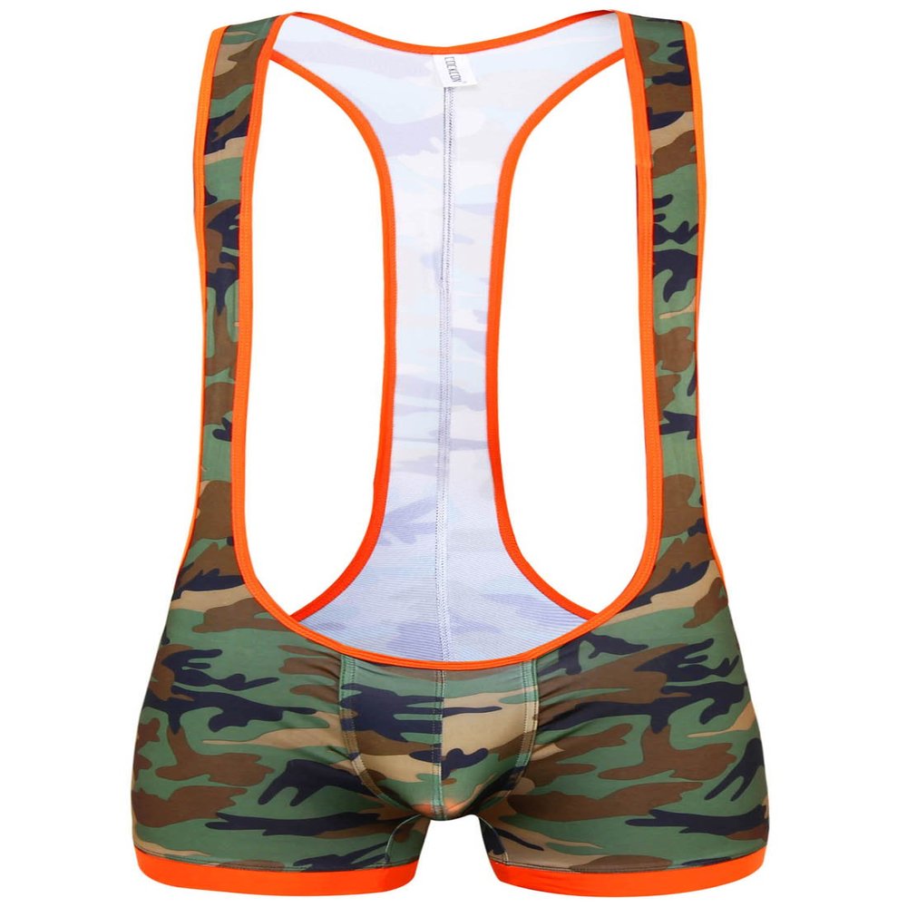 Cedir Men's Camouflage Wrestling Singlet Boxer Leotard Bodysuit L