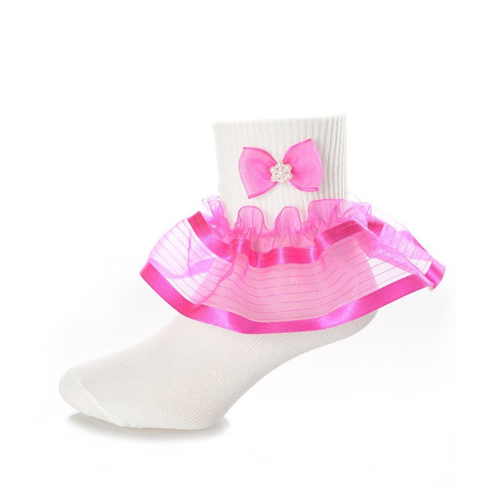 DressForLess Multi Color Girls Socks with Color Ruffled Organza Lace and Ribbon