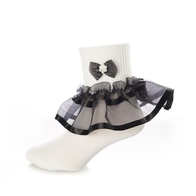 DressForLess Multi Color Girls Socks with Color Ruffled Organza Lace and Ribbon