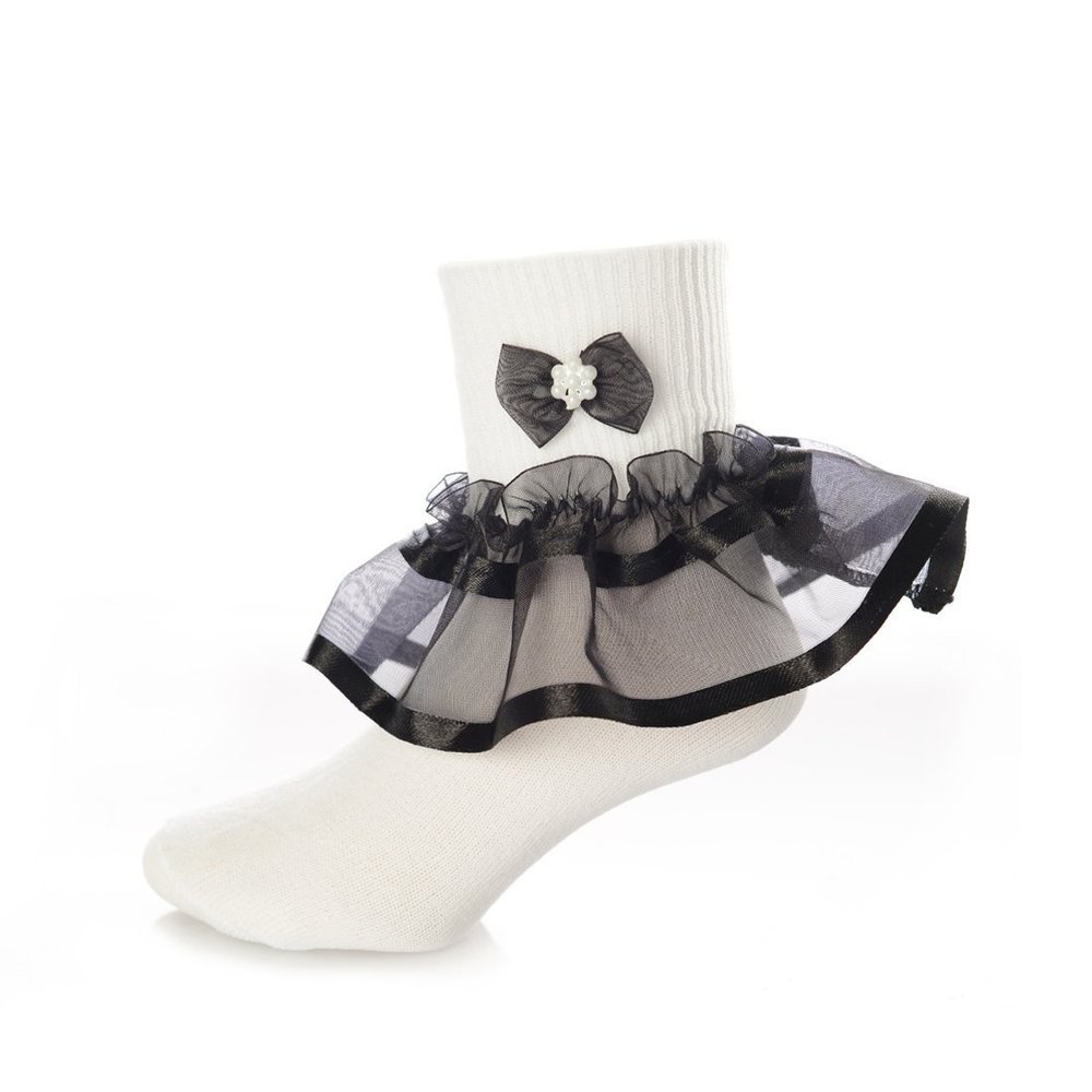 DressForLess Multi Color Girls Socks with Color Ruffled Organza Lace and Ribbon