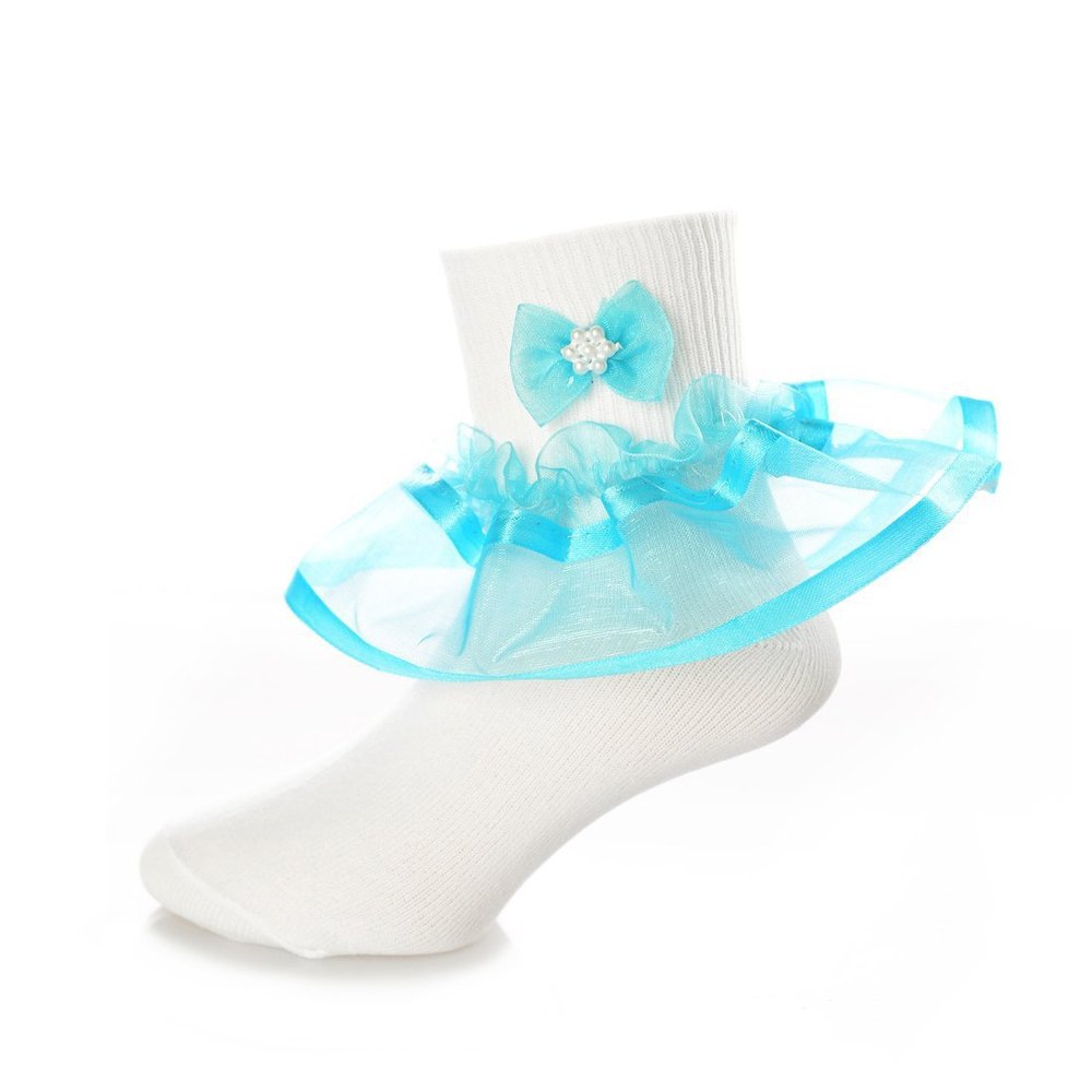 DressForLess Multi Color Girls Socks with Color Ruffled Organza Lace and Ribbon