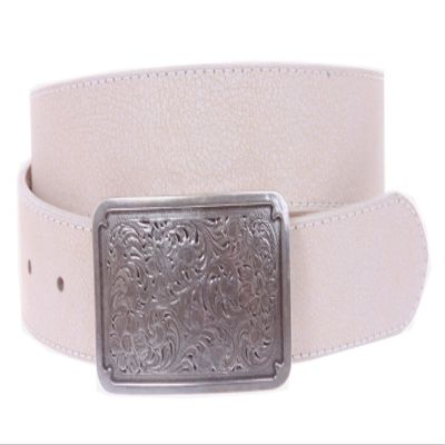 1 1/2" (38 mm) Snap On Distressed Genuine Leather Belt Size: M/L - 36 Color: White