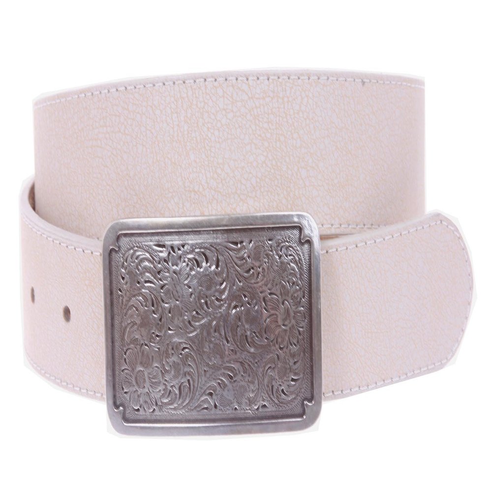 1 1/2" (38 mm) Snap On Distressed Genuine Leather Belt Size: M/L - 36 Color: White