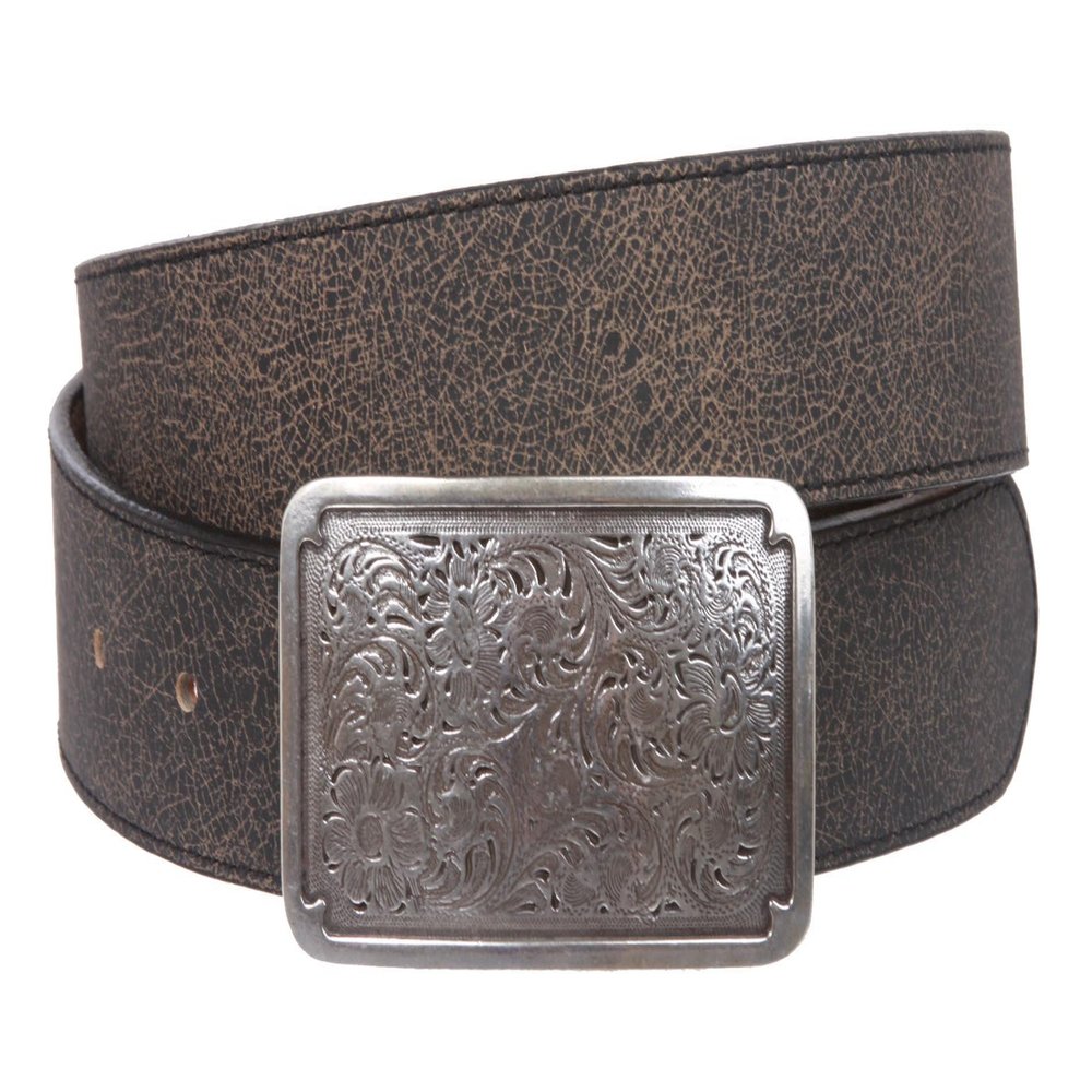 1 1/2" (38 mm) Snap On Distressed Genuine Leather Belt Size: L/XL - 39 Color: Black