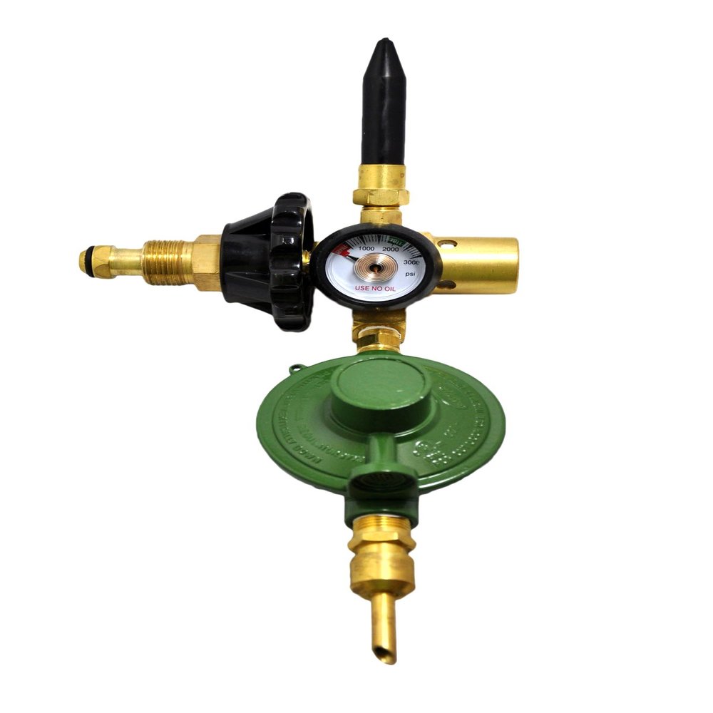 New Balloon Filler Brass Inflator Regulator (E2802HTG-DV) - Hand Tight Connection Pressure Contents Gauge & Rubber Tilt Valve