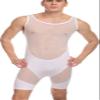 Cedir Men's Splice Wrestling Singlet Boxer See Through Leotard Bodysuit Swimwear L White view 1