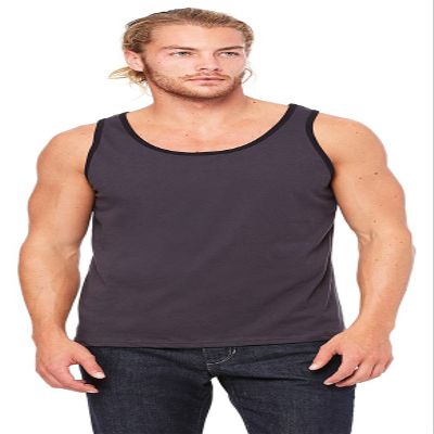 Bella+Canvas Men's Scoop-Neck Jersey Tank Top, X-Small, Drk Gry/Black