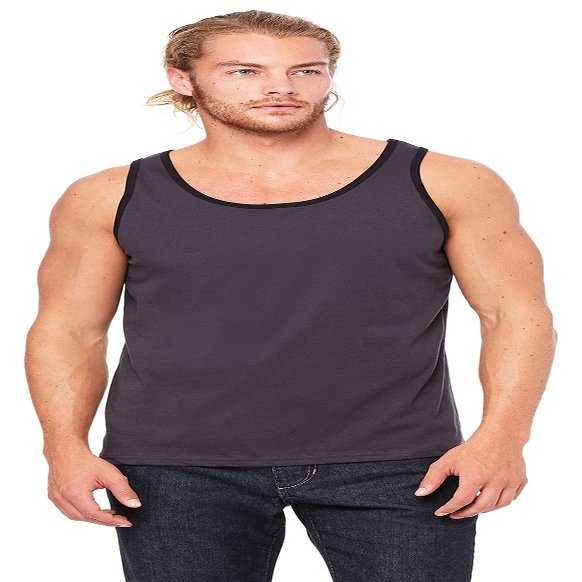 Bella+Canvas Men's Scoop-Neck Jersey Tank Top, X-Small, Drk Gry/Black